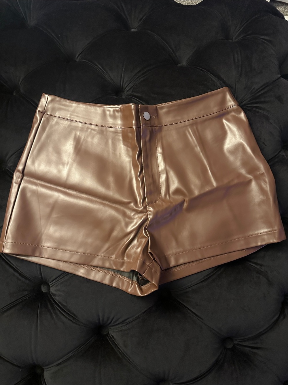 Faux Leather Women's Shorts in Brown